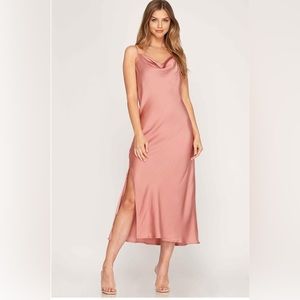 Cowl Neck Side Slit Dress